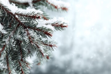 Beautiful Natural Winter Scene with Snow-Dusted Pine Needles