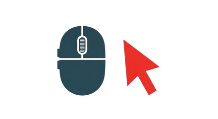 Computer mouse and cursor with white background, illustration