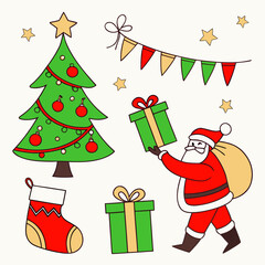 Christmas decoration icons, labels, illustration and elements set. 