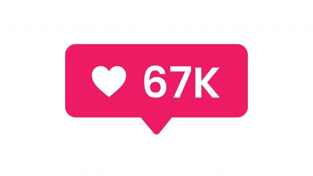 Expanding like counter animation increasing from one to one hundred thousand with powerful heart icon pop in sleek modern interface style prores alpha channel 4k 60fps