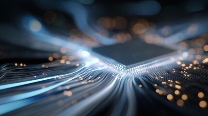 Digital Processor and Data Stream: A close-up view of a complex digital processor, with intricate circuits and glowing data streams symbolizing the flow of information.