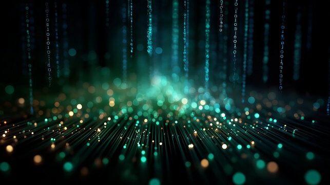 Digital Rain: Immerse yourself in the mesmerizing world of digital rain, where cascading streams of data illuminate a futuristic landscape of technology.