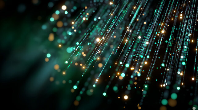 Illuminated Fiber Optic Strands: Dynamic display of luminous light strands, a mesmerizing display of technological connectivity, evoking the modern digital landscape. 