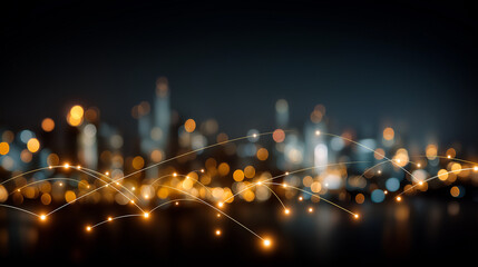 Connected Cityscape: A mesmerizing digital rendering of a bustling cityscape illuminated by a network of glowing nodes.