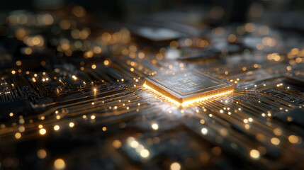 Tech Marvel: The image features a close-up of a central processing unit (CPU) intricately illuminated, the essence of computing, exuding innovation.