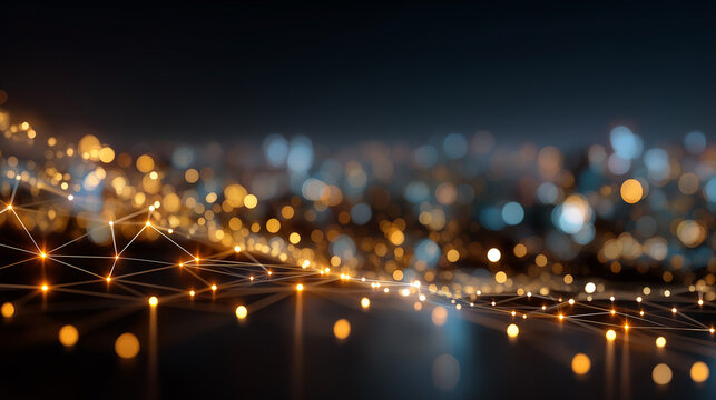 Digital Data Flow: An abstract representation of interconnected data points, with glowing orbs and lines forming a dynamic network of information in a futuristic landscape.