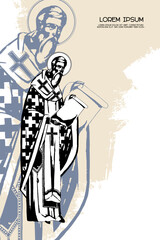 Religious vintage poster template with James, brother of Jesus. Christian illustration in Byzantine style