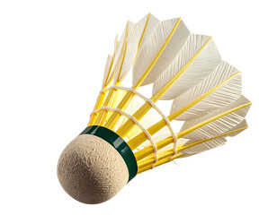  Photorealistic Yellow Shuttlecock Angled View on Transparent Background.
