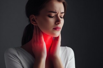Female with Swollen Thyroid Gland Neck Pain