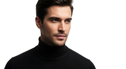 Man in black turtleneck looking to the side male portrait