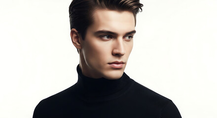 Man in black turtleneck looking to the side male young