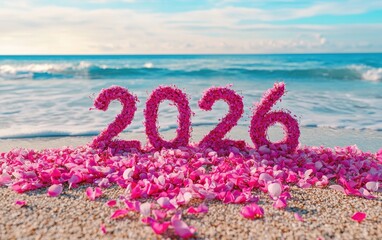 Floral 2026 beach scene celebrating a bright and beautiful new year