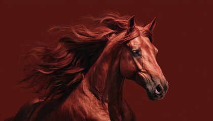 Stunning Portrait Of A Red Horse With A Flowing Mane Captured In Motion, Displaying Unmatched Beauty And Elegance In Every Detail.