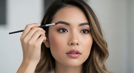 Fototapeta premium Woman applying eyebrow makeup with brush image