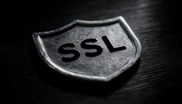 Secure Https Certificate Connection With Black And White Secured Shield And Padlock Web Symbols: A Protected Payment Idea, Safe Data Encryption Technology, And Privacy Sign.