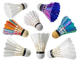  Vibrant Colorful Badminton Shuttlecocks on Transparent Background.