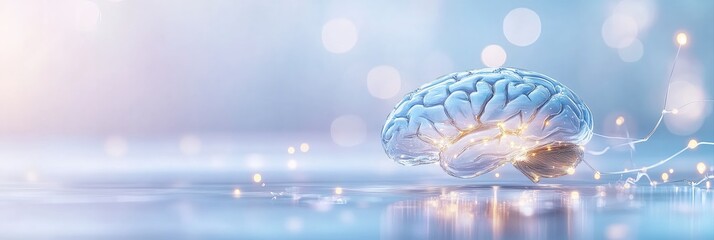 Conceptual human brain with glowing neural network on a futuristic light background, representing artificial intelligence and advanced thinking