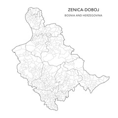 Vector Map of Zenica-Doboj Canton (Zeničko-Dobojski Kanton, Zeničko-Dobojska Županija) with Settlements (Naselja), Cities and Municipalities - FBiH, Bosnia and Herzegovina 2025