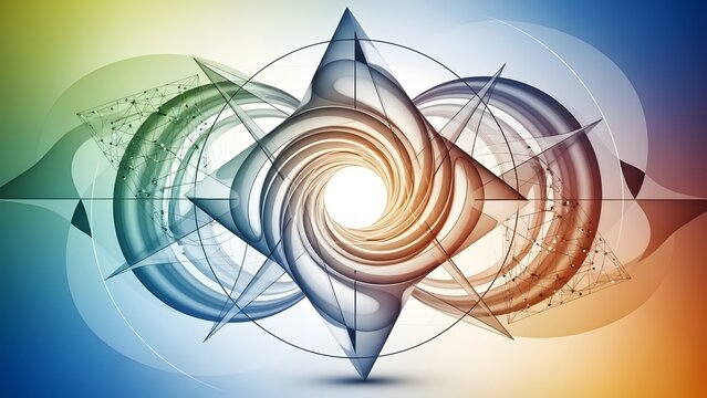 Navigational Fusion: A captivating abstract design embodies the spirit of exploration, combining the elegance of a compass with dynamic, flowing shapes and a vibrant spectrum of colors.