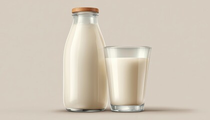 Fresh Milk Bottle And Glass: A Delicious And Nutritious Beverage Option Packed With Essential Nutrients For A Healthy Lifestyle.