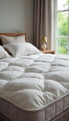 A fluffy, cloud-like mattress awaits a restful night's sleep Soft pillows are perfectly positioned for ultimate comfort and relaxation Ready for a blissful bedtime , bedding, good night, nap