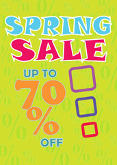 Poster. spring sale up to 70% off, colors and marketing.	