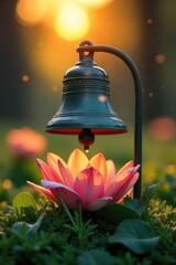 Serene Sunrise Awakening Dew-Kissed Bellflower and Peaceful Nature Scene