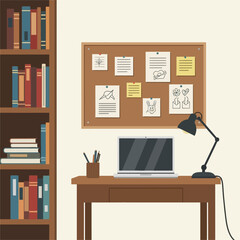 Desk with Laptop and Lamp in a Study Room.