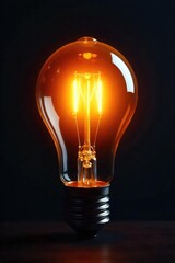 A glowing light bulb illuminates a dark background, symbolizing inspiration, innovation, and a brilliant idea The single bulb is the focus, radiating light and hope , power, innovation