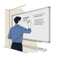 Illustration of a man from behind writing on a whiteboard.