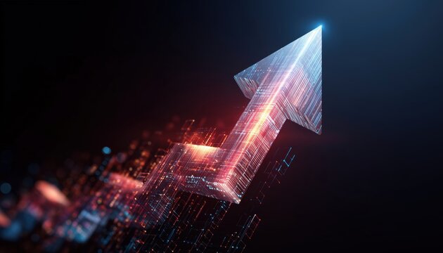 Abstract Technology: Transformative Digital Growth Through Futuristic Arrow Charts In The Realm Of Big Data, Business Currency, And Investment Economy.
