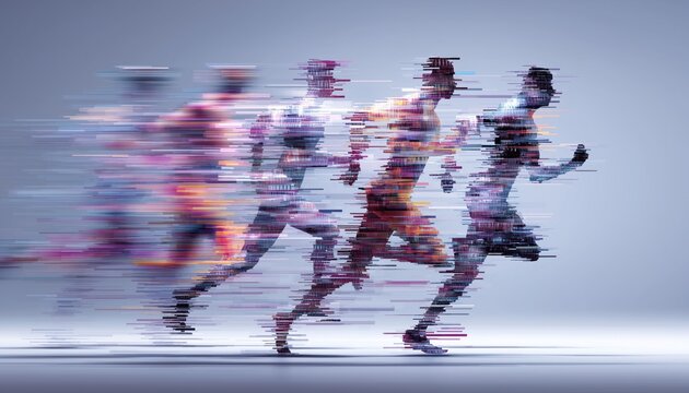 Abstract Running People: Speeding Up Digital Transformation With Pixel Increase. Exploring The Intersection Of Business, Technology, And Creative Marketing In A Disruptive Future.