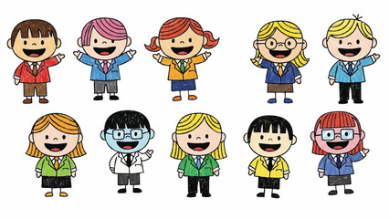 Diverse Group of Happy Cartoon Business People Waving for Teamwork Concept