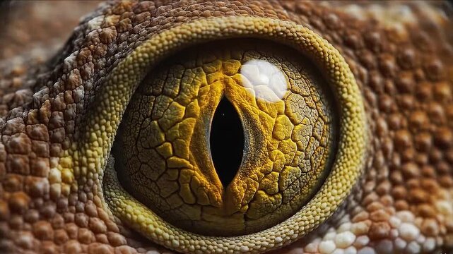 Extreme Macro Close Up Of Yellow Gecko Eye Blinking
