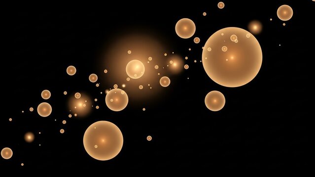 Elegant golden bubbles floating in dark space evoke a magical, dreamy, or celestial feel