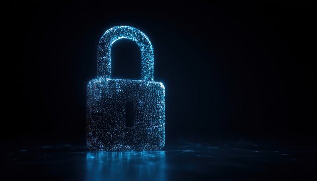 Glowing Blue Abstract Digital Padlock: Decoding Cybersecurity Technology And Network Protection. Symbol Of New Futuristic System In Computer Security.