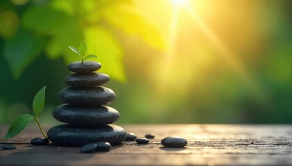 A serene scene depicting scales perfectly balanced, symbolizing equilibrium and inner peace Perfect for concepts of harmony, mindfulness, and well-being , stability, harmony, control