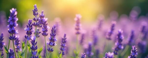 A serene scene of lavender blossoms bathed in soft sunlight, evoking tranquility and spiritual calm  Perfect for meditation, yoga, or aromatherapy themes ,  fragrant,  mindfulness