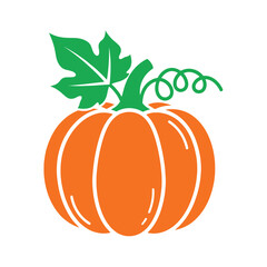 Isolated orange pumpkin with green leaf and curly stem, symbolizing autumn harvest and halloween celebration, perfect for seasonal decor.