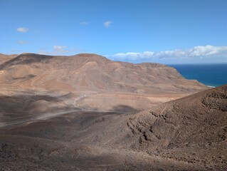 Scenic Panorama of Rugged Dry Mountains in Fuerteventura Canary Islands
