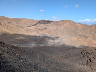 Scenic Panorama of Rugged Dry Mountains in Fuerteventura Canary Islands
