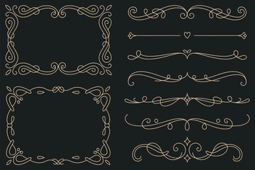 Elegant Decorative Ornate Border Frames and Ornaments on Dark Background