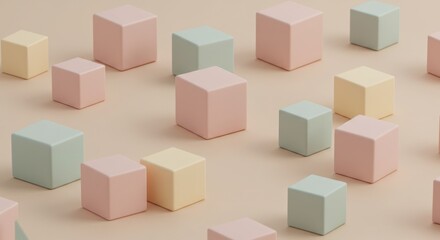 Fototapeta premium Geometric cubes in pastel colors on a neutral background