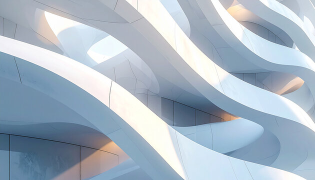 Architectural Abstraction: A captivating architectural facade with flowing, organic lines, bathed in soft, natural light, showcases the innovative design and structural elegance.