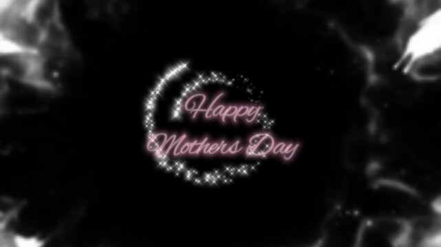 Modern Pink Led Mothers day 4k video " Happy Mother s Day " isolated on a black background with shiny sparles. Modern digital greeting card for instant download to celebrate your MOMS Day.