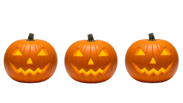 Carved pumpkins on white background, Halloween