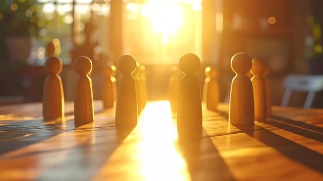 Wooden Figures on Table in Sunlight