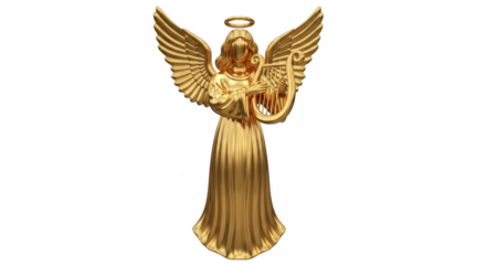 Golden Angel with Harp and Halo Ornament.