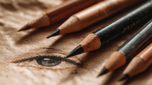 Artist's pencils and drawing on textured paper