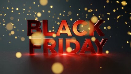 Black Friday: A Festive Commercial Event with Bold Red Lettering on a Dark Background, Enhanced by Glimmering Light Effects